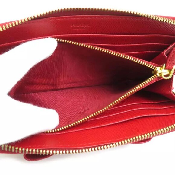 Auth PRADA Zip Around Long Wallet Red Leather/Goldtone - h30863a - Picture 4 of 8